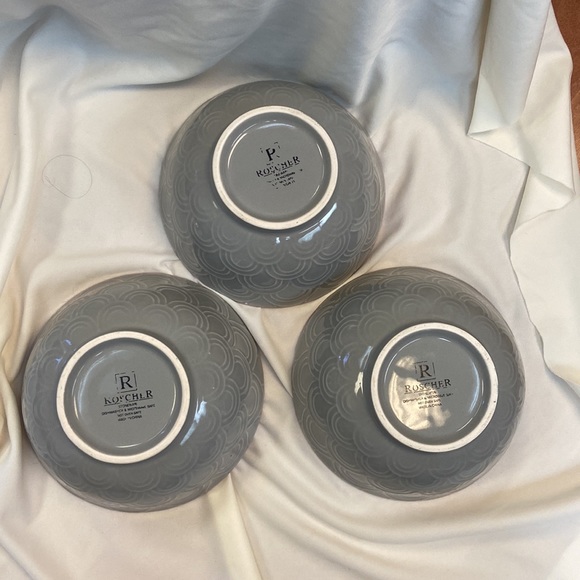 Set of 3 Roscher Gray Scalloped Print Stoneware Dessert 6” Inch Bowls - Picture 3 of 10